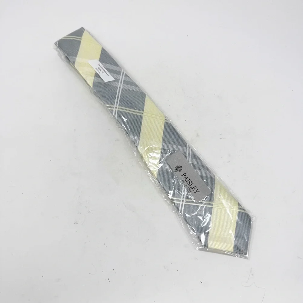 Cherished Moments Yellow Gray Plaid Tie Classic Polyester 45”